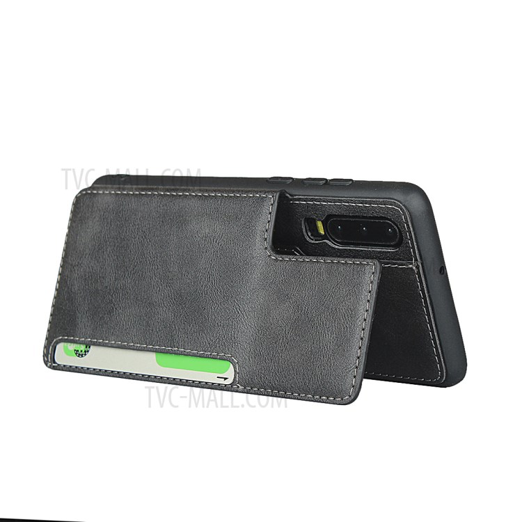 PU Leather + TPU Protection Kickstand Phone Case with Card Slots and Handy Strap for Huawei P30 - Black-10