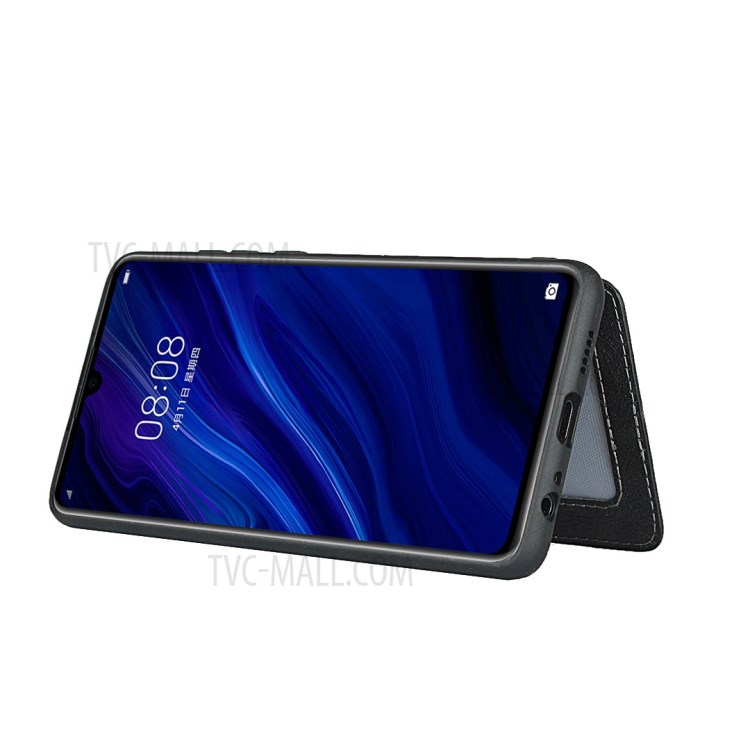 PU Leather + TPU Protection Kickstand Phone Case with Card Slots and Handy Strap for Huawei P30 - Black-11