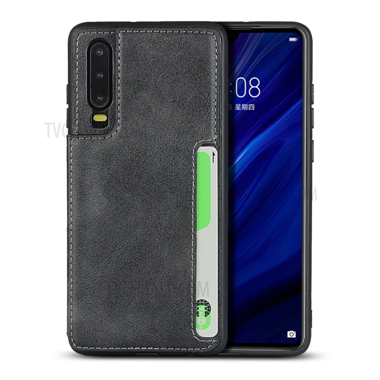 PU Leather + TPU Protection Kickstand Phone Case with Card Slots and Handy Strap for Huawei P30 - Black-2