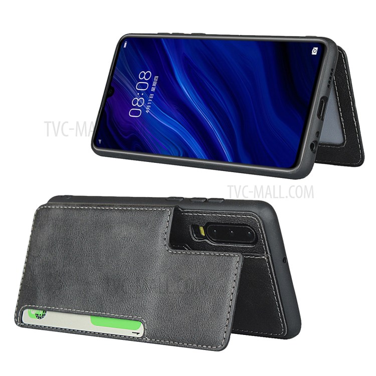 PU Leather + TPU Protection Kickstand Phone Case with Card Slots and Handy Strap for Huawei P30 - Black-4