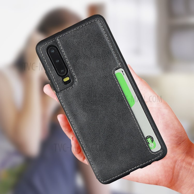 PU Leather + TPU Protection Kickstand Phone Case with Card Slots and Handy Strap for Huawei P30 - Black-5