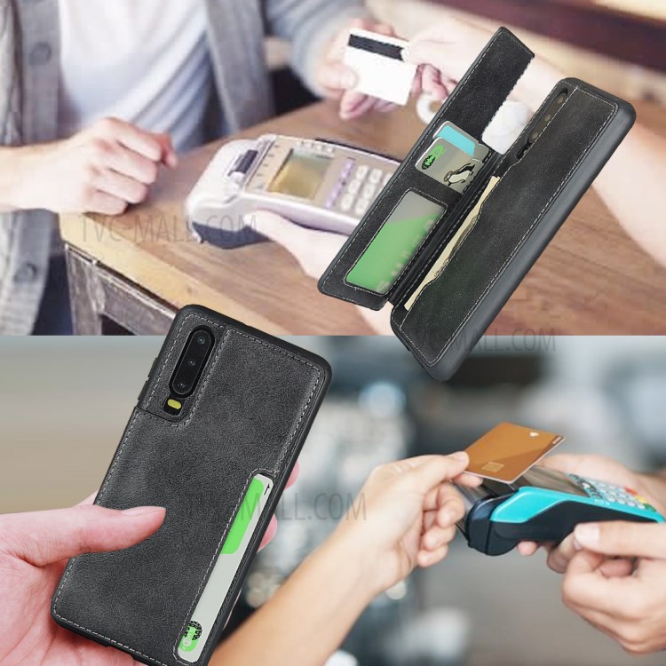 PU Leather + TPU Protection Kickstand Phone Case with Card Slots and Handy Strap for Huawei P30 - Black-6