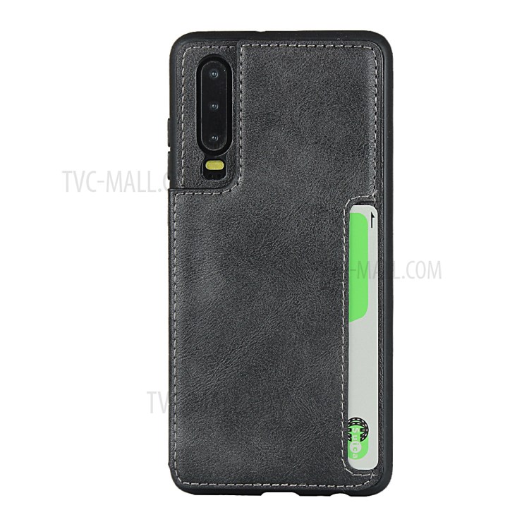 PU Leather + TPU Protection Kickstand Phone Case with Card Slots and Handy Strap for Huawei P30 - Black-7
