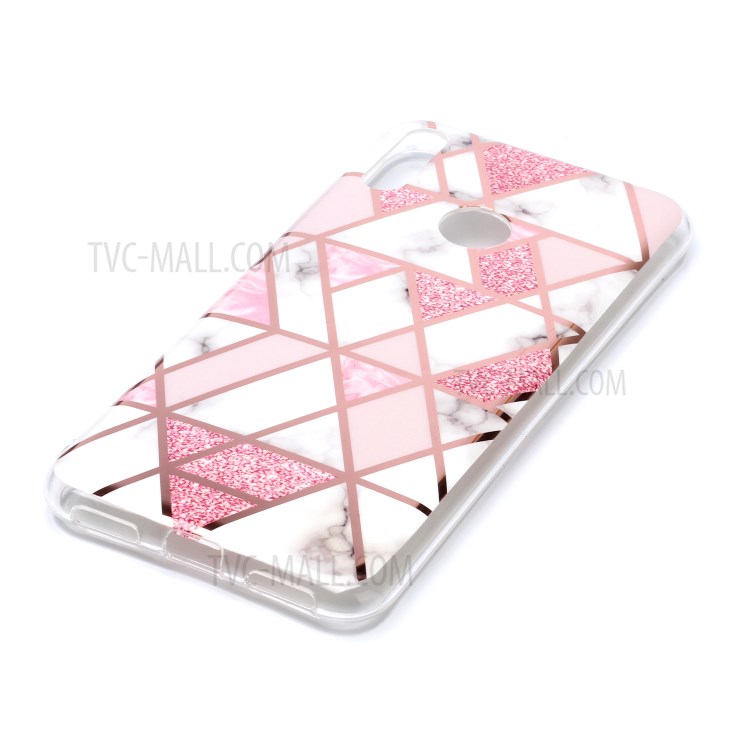 Teste Padrão De Mármore Rosa De Ouro Galvanoplastia Caso IMD TPU Shell Para Y7 Huawei (2019) - Branco / Rosa-3
