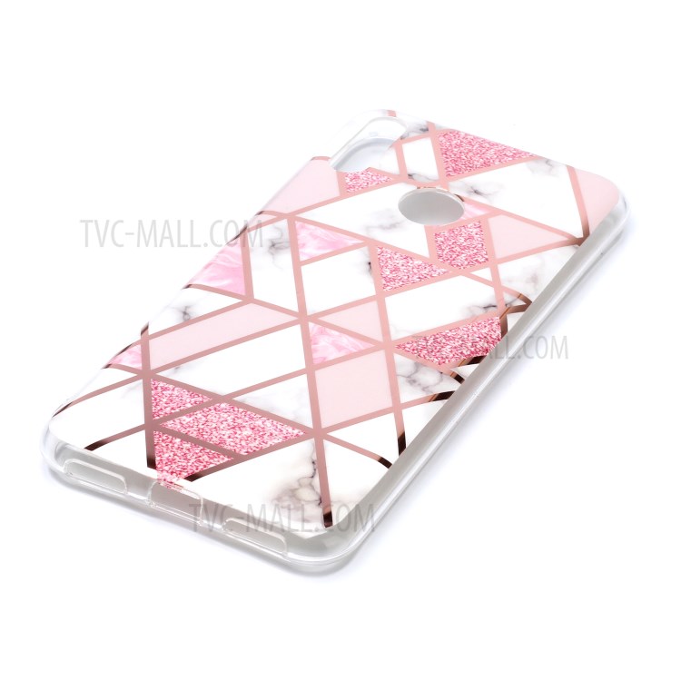 Marble Pattern Rose Gold Electroplating IMD TPU Shell Case for Huawei Y7 (2019) - White / Pink-3