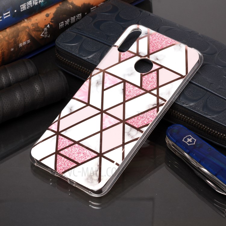 Marble Pattern Rose Gold Electroplating IMD TPU Shell Case for Huawei Y7 (2019) - White / Pink-5