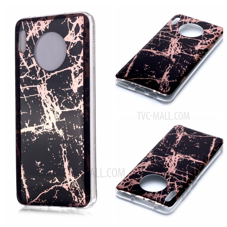 Marble Pattern Rose Gold Electroplating IMD TPU Cover for Huawei Mate 30 Pro - Black-1