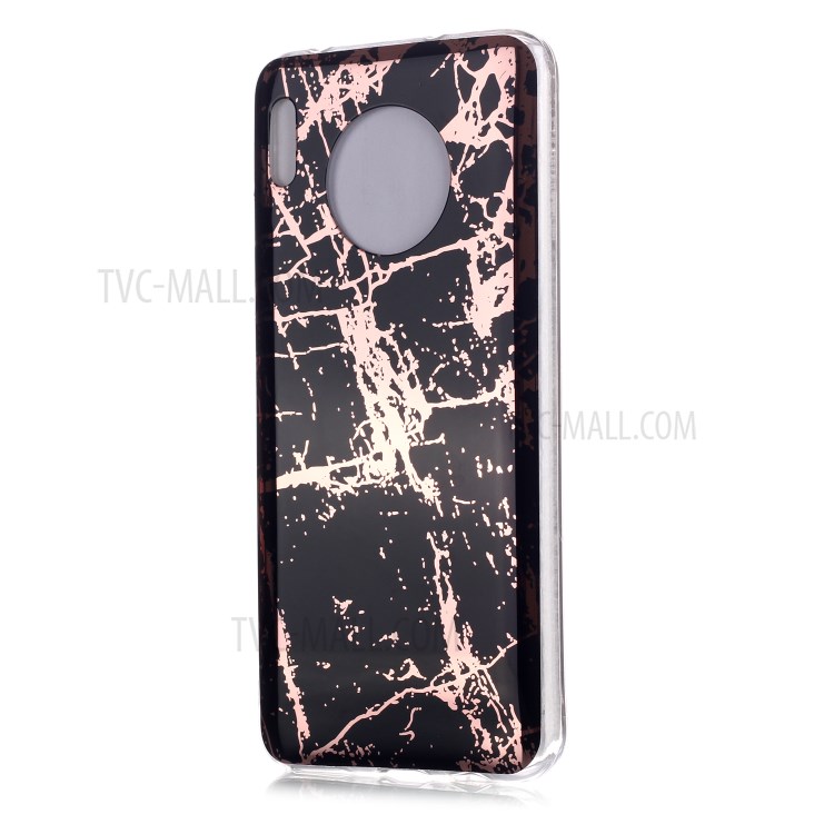 Marble Pattern Rose Gold Electroplating IMD TPU Cover for Huawei Mate 30 Pro - Black-2