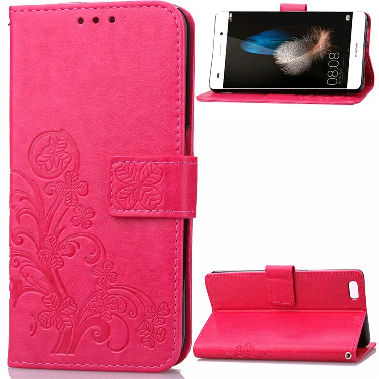 Imprinted Four-leaf Clovers Leather Bracket Case for Huawei Ascend P8 Lite - Rose-1
