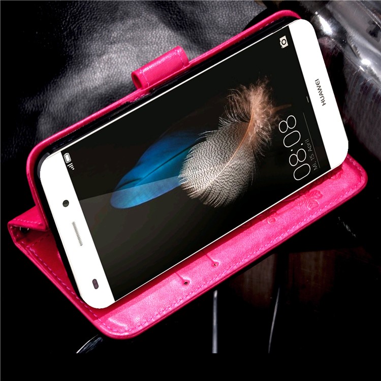 Imprinted Four-leaf Clovers Leather Bracket Case for Huawei Ascend P8 Lite - Rose-11