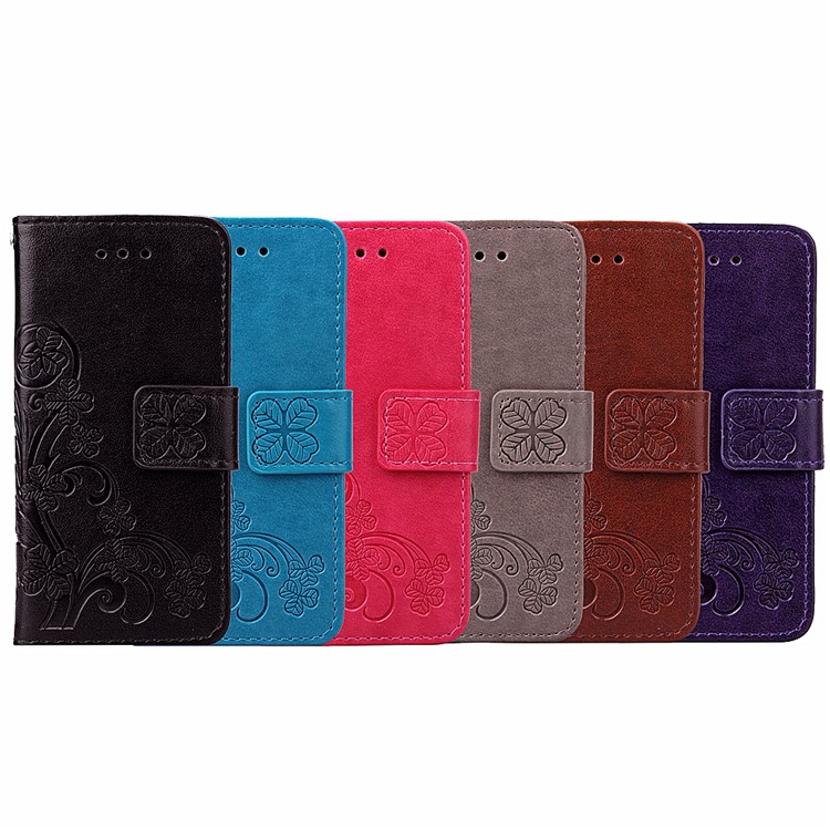 Imprinted Four-leaf Clovers Leather Bracket Case for Huawei Ascend P8 Lite - Rose-12
