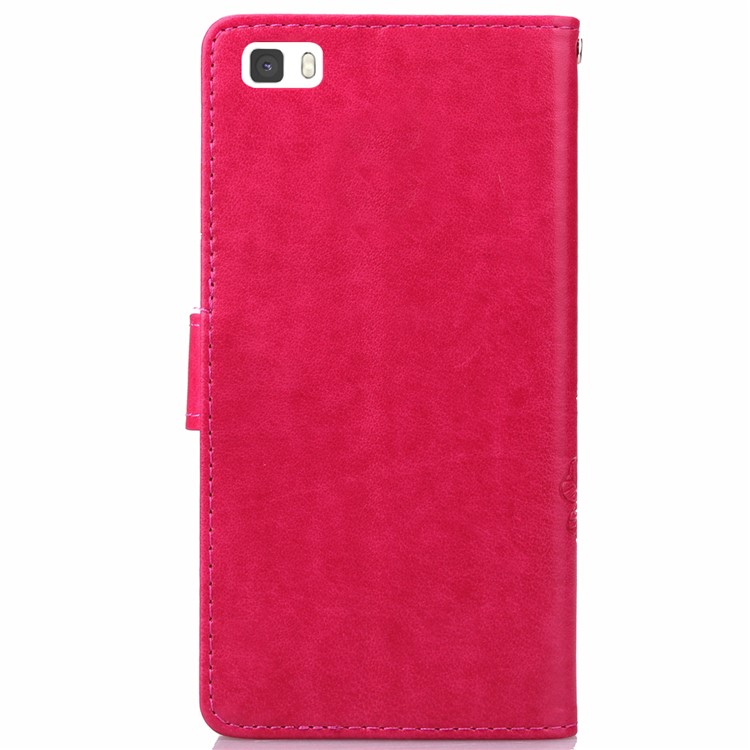 Imprinted Four-leaf Clovers Leather Bracket Case for Huawei Ascend P8 Lite - Rose-2