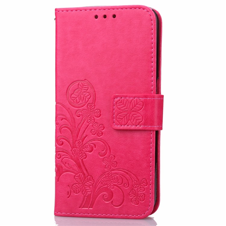 Imprinted Four-leaf Clovers Leather Bracket Case for Huawei Ascend P8 Lite - Rose-3