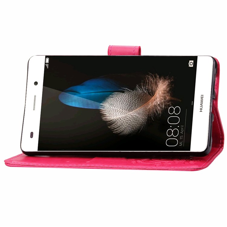 Imprinted Four-leaf Clovers Leather Bracket Case for Huawei Ascend P8 Lite - Rose-5