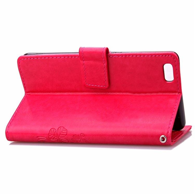 Imprinted Four-leaf Clovers Leather Bracket Case for Huawei Ascend P8 Lite - Rose-6