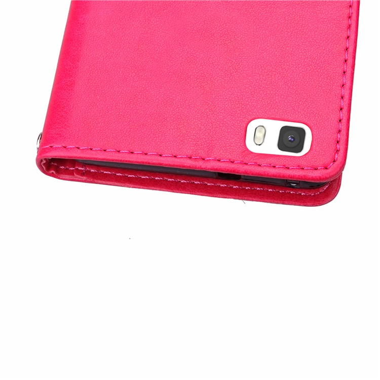 Imprinted Four-leaf Clovers Leather Bracket Case for Huawei Ascend P8 Lite - Rose-7
