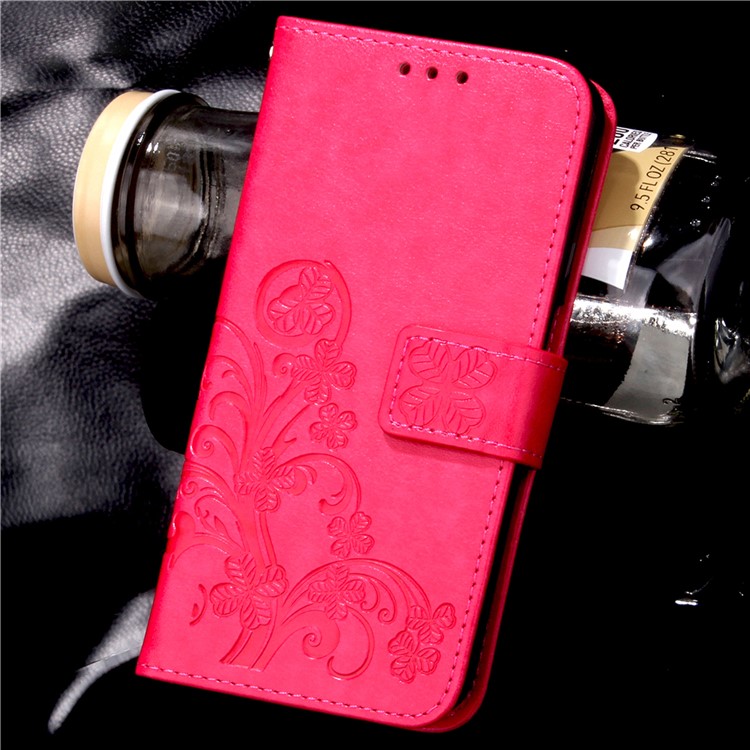 Imprinted Four-leaf Clovers Leather Bracket Case for Huawei Ascend P8 Lite - Rose-8