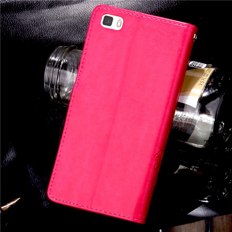 Imprinted Four-leaf Clovers Leather Bracket Case for Huawei Ascend P8 Lite - Rose-9