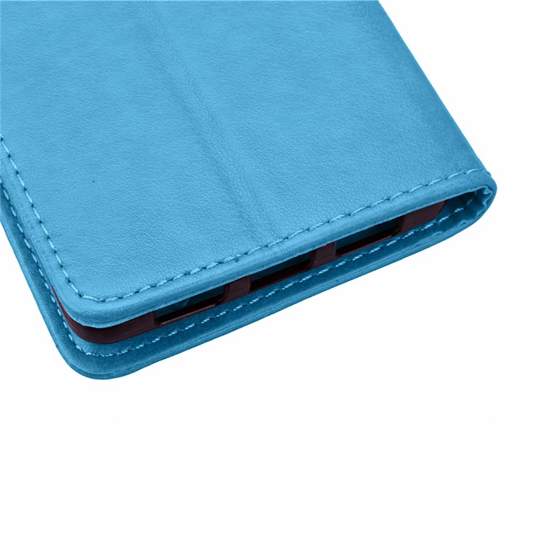 Imprinted Four-leaf Clovers Leather Flip Shell for Huawei Ascend P8 Lite - Blue-10