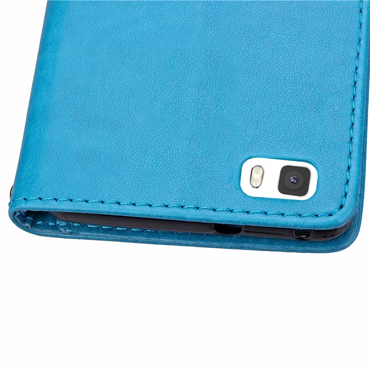 Imprinted Four-leaf Clovers Leather Flip Shell for Huawei Ascend P8 Lite - Blue-12