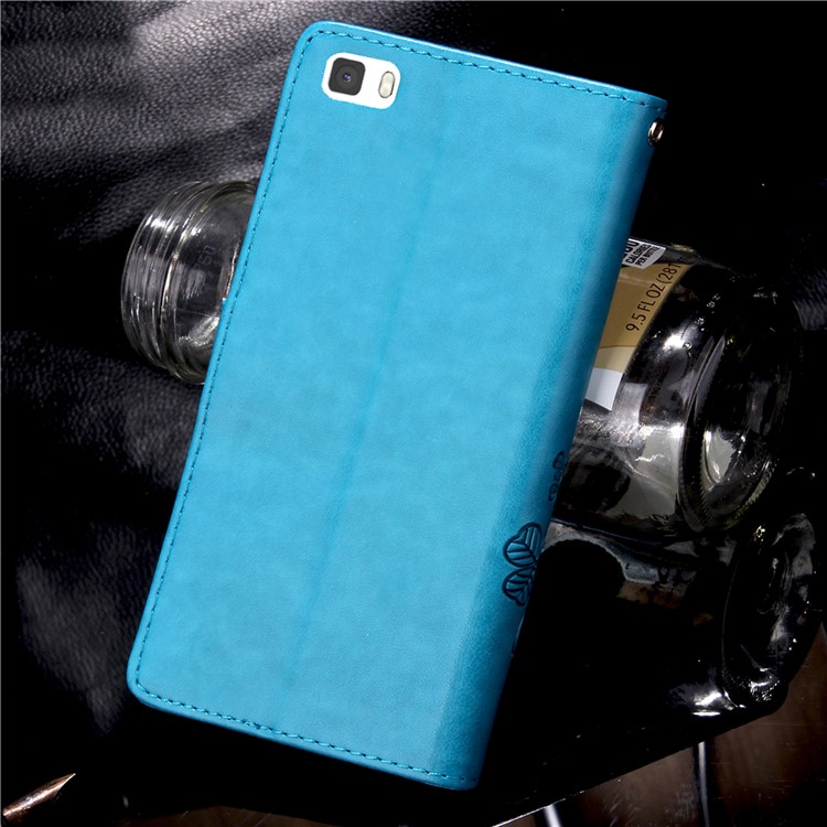 Imprinted Four-leaf Clovers Leather Flip Shell for Huawei Ascend P8 Lite - Blue-14