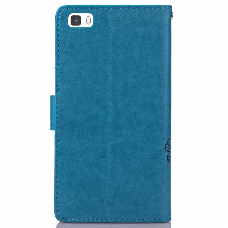 Imprinted Four-leaf Clovers Leather Flip Shell for Huawei Ascend P8 Lite - Blue-2