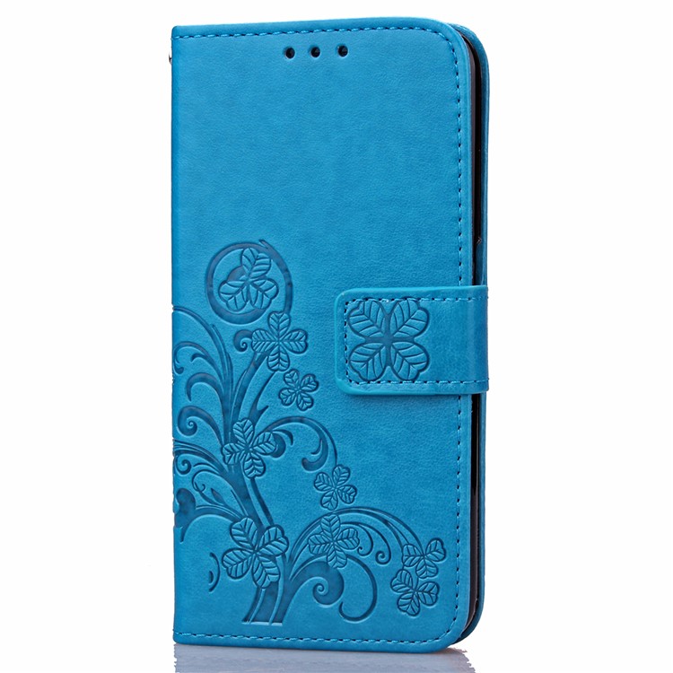 Imprinted Four-leaf Clovers Leather Flip Shell for Huawei Ascend P8 Lite - Blue-3