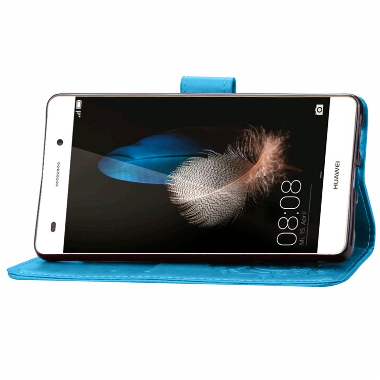 Imprinted Four-leaf Clovers Leather Flip Shell for Huawei Ascend P8 Lite - Blue-5