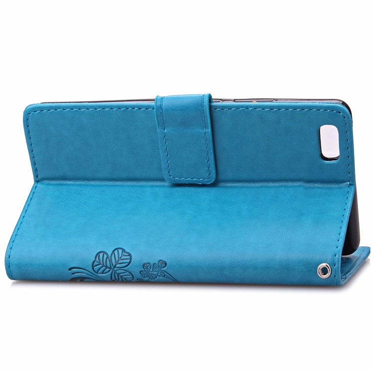 Imprinted Four-leaf Clovers Leather Flip Shell for Huawei Ascend P8 Lite - Blue-6
