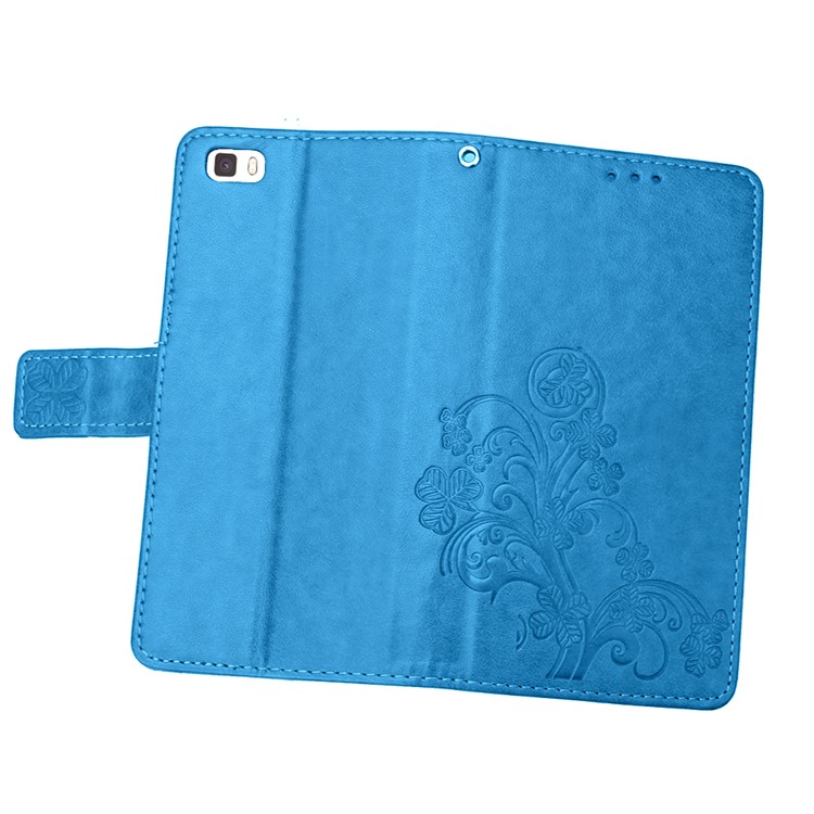 Imprinted Four-leaf Clovers Leather Flip Shell for Huawei Ascend P8 Lite - Blue-7