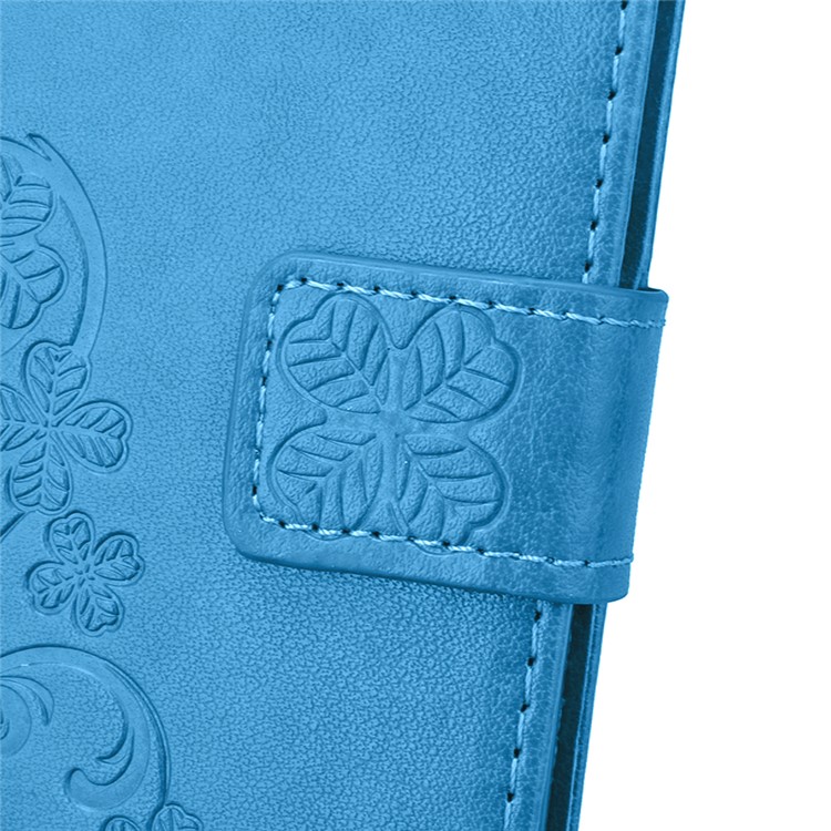 Imprinted Four-leaf Clovers Leather Flip Shell for Huawei Ascend P8 Lite - Blue-9