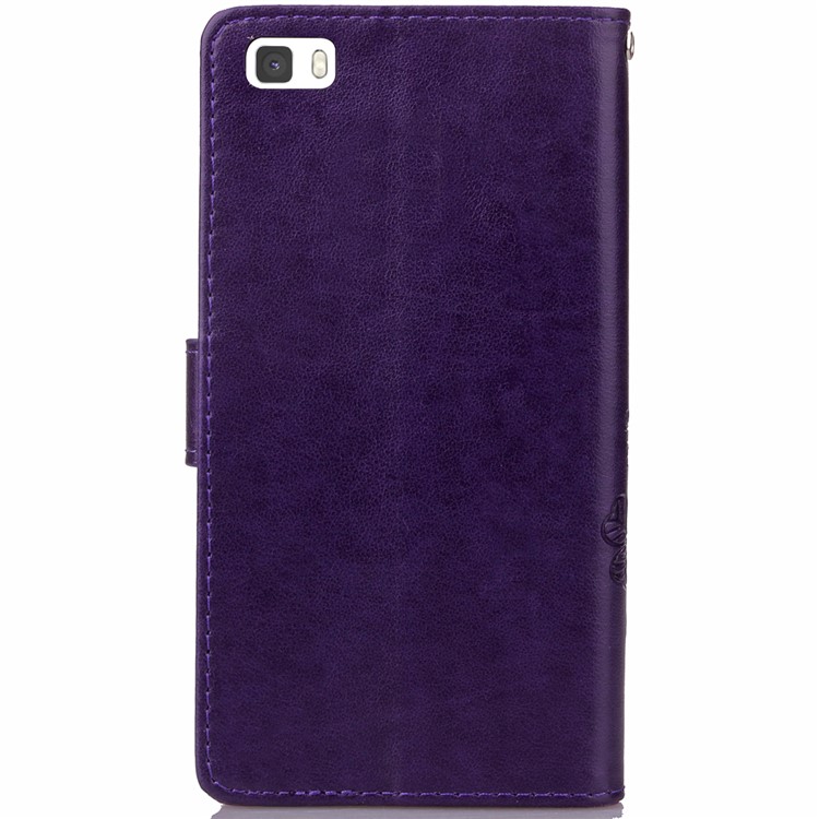 Imprinted Four-leaf Clovers Leather Stand Cover for Huawei Ascend P8 Lite - Purple-2
