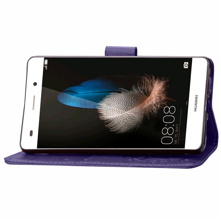 Imprinted Four-leaf Clovers Leather Stand Cover for Huawei Ascend P8 Lite - Purple-5