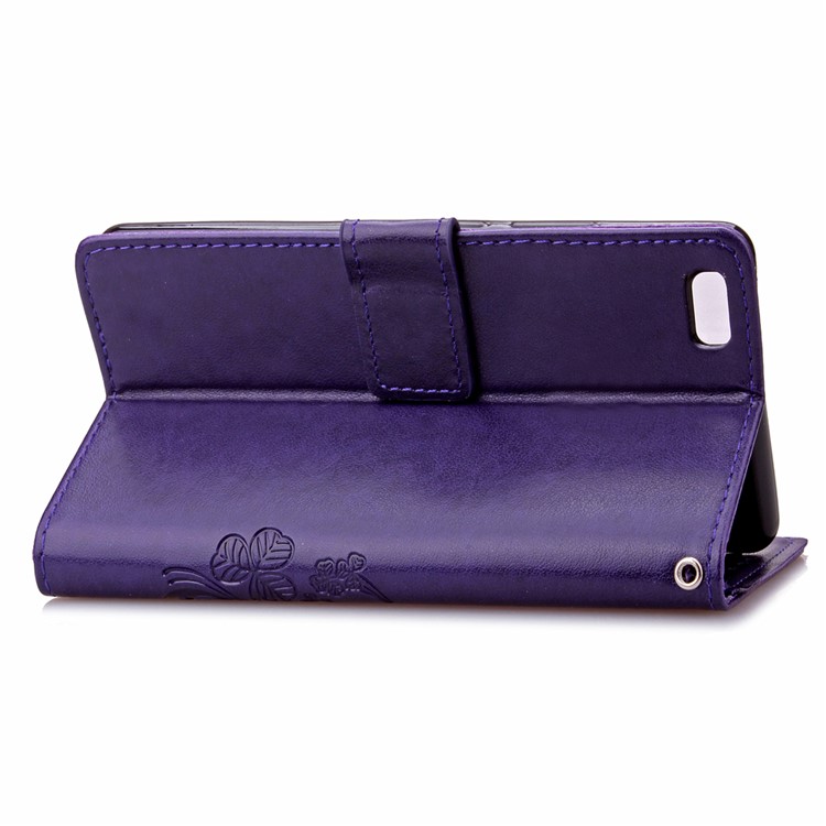 Imprinted Four-leaf Clovers Leather Stand Cover for Huawei Ascend P8 Lite - Purple-6
