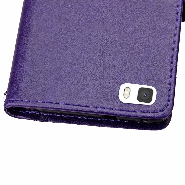 Imprinted Four-leaf Clovers Leather Stand Cover for Huawei Ascend P8 Lite - Purple-7