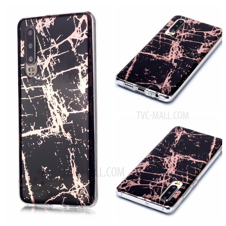 Marble Pattern Electroplating IMD TPU Soft Case for Huawei P30 - Black-1