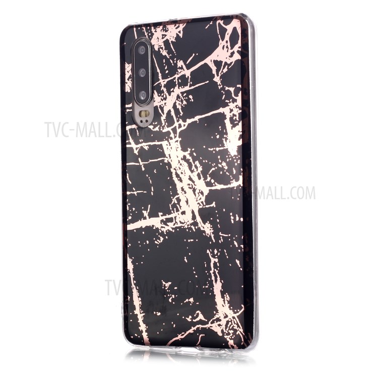 Marble Pattern Electroplating IMD TPU Soft Case for Huawei P30 - Black-2