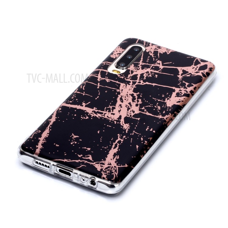 Marble Pattern Electroplating IMD TPU Soft Case for Huawei P30 - Black-3