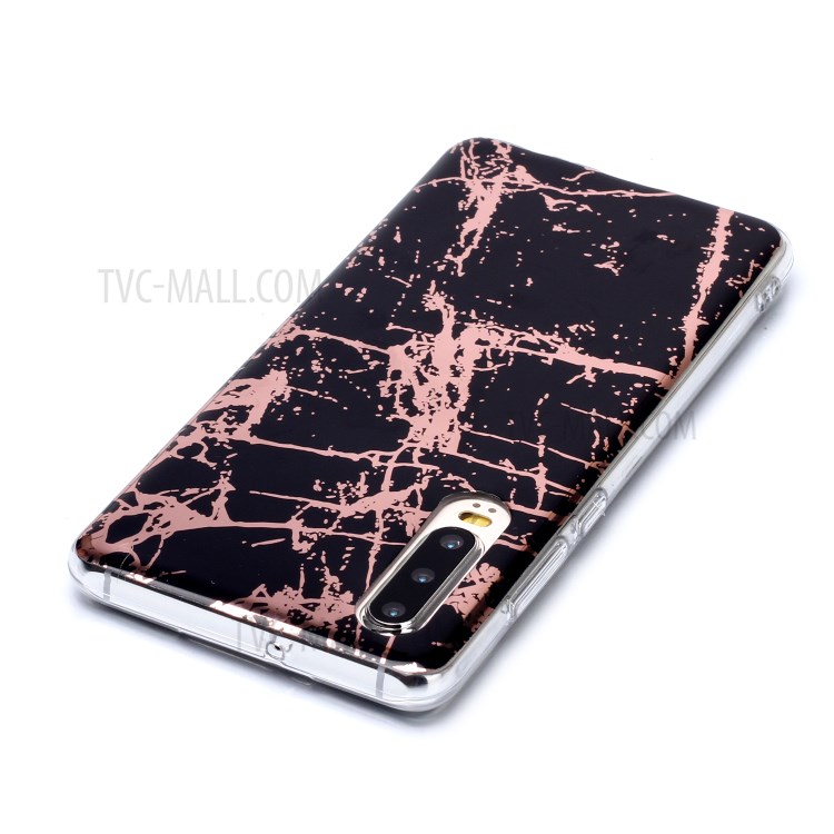 Marble Pattern Electroplating IMD TPU Soft Case for Huawei P30 - Black-4