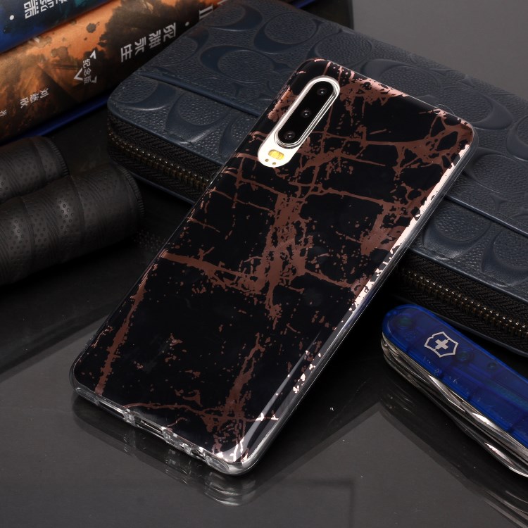 Marble Pattern Electroplating IMD TPU Soft Case for Huawei P30 - Black-5