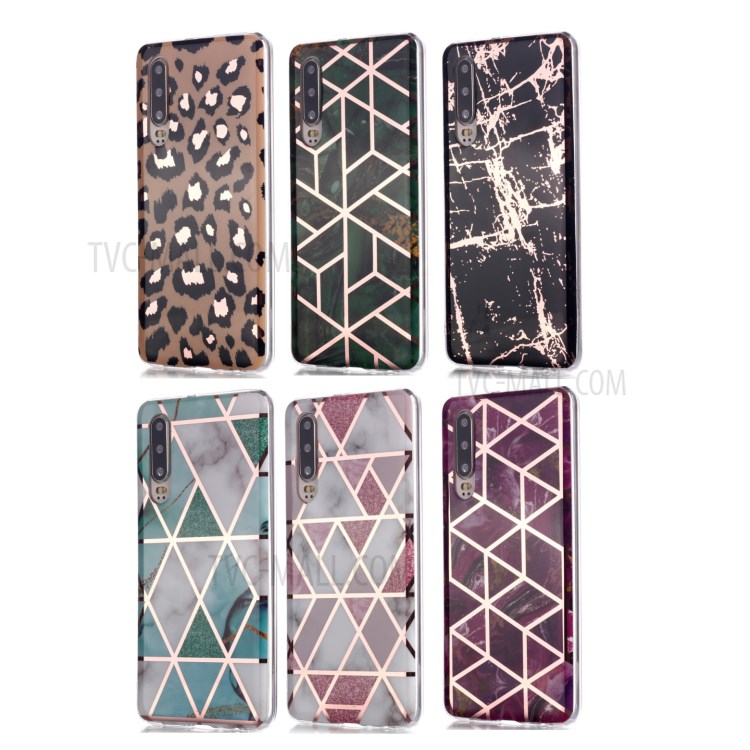 Marble Pattern Electroplating IMD TPU Soft Case for Huawei P30 - Black-6