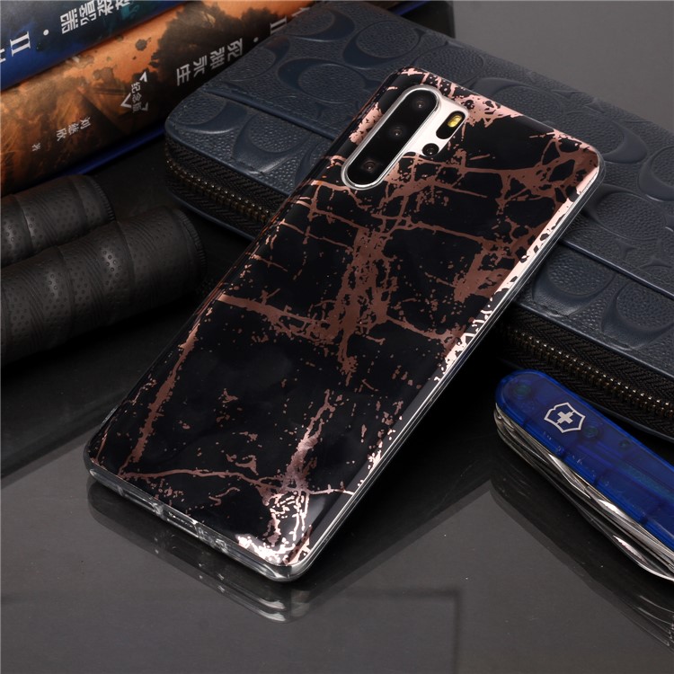 Marble Pattern Rose Gold Electroplating IMD TPU Phone Case for Huawei P30 Pro - Black-5