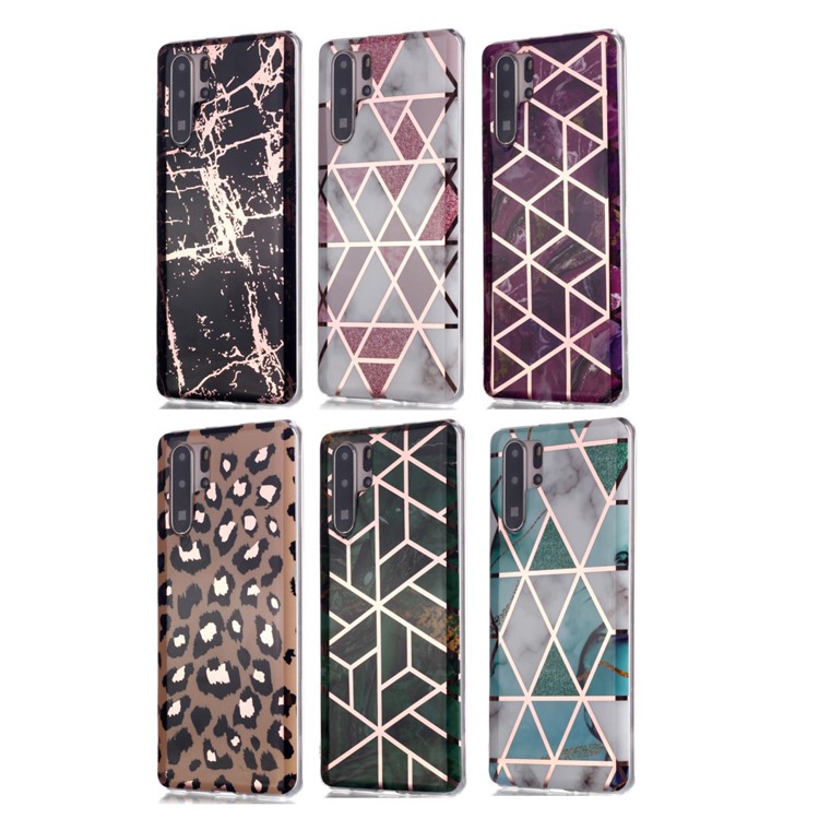 Marble Pattern Rose Gold Electroplating IMD TPU Phone Case for Huawei P30 Pro - Black-6