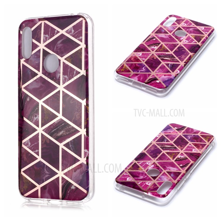 Marble Pattern Rose Gold Electroplated IMD TPU Shell for Huawei Y6 (2019, with Fingerprint Sensor) / Y6 Prime (2019) - Rose-1