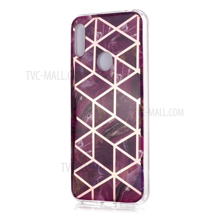 Marble Pattern Rose Gold Electroplated IMD TPU Shell for Huawei Y6 (2019, with Fingerprint Sensor) / Y6 Prime (2019) - Rose-2