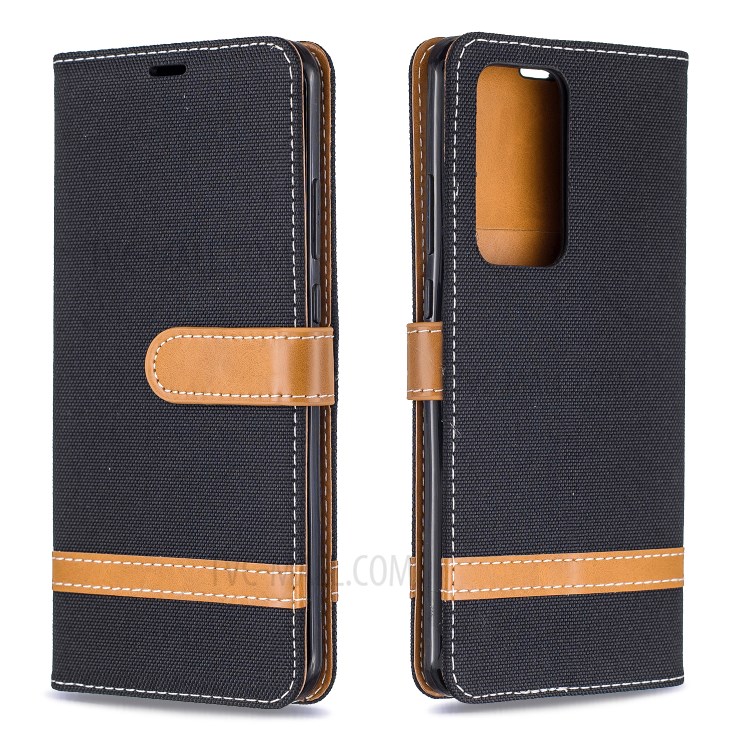 Caso Jeans Di Colore In Pelle Panno Portafoglio Assortiti Per Huawei P40 Pro - Nero-4