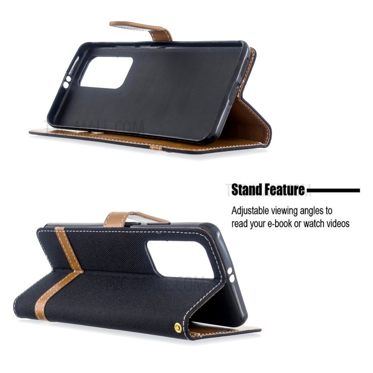 Caso Jeans Di Colore In Pelle Panno Portafoglio Assortiti Per Huawei P40 Pro - Nero-5