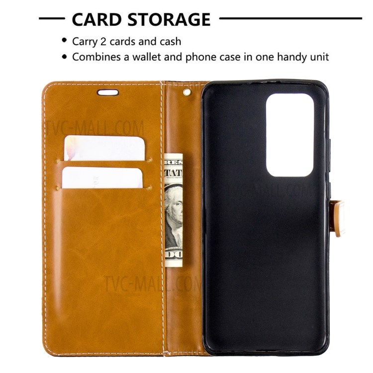 Caso Jeans Di Colore In Pelle Panno Portafoglio Assortiti Per Huawei P40 Pro - Nero-6