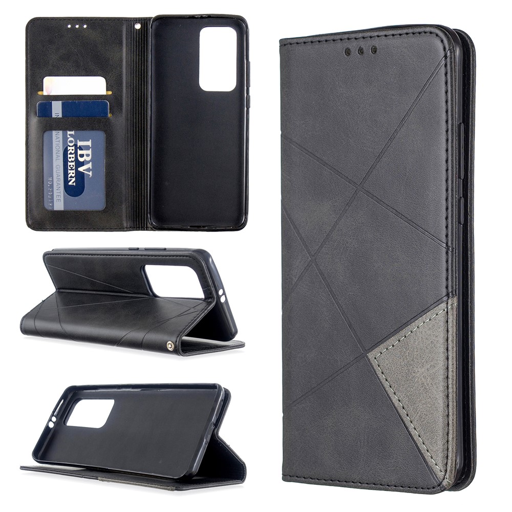 Geometric Pattern Stand Leather Card Holder Case for Huawei P40 Pro - Black-1