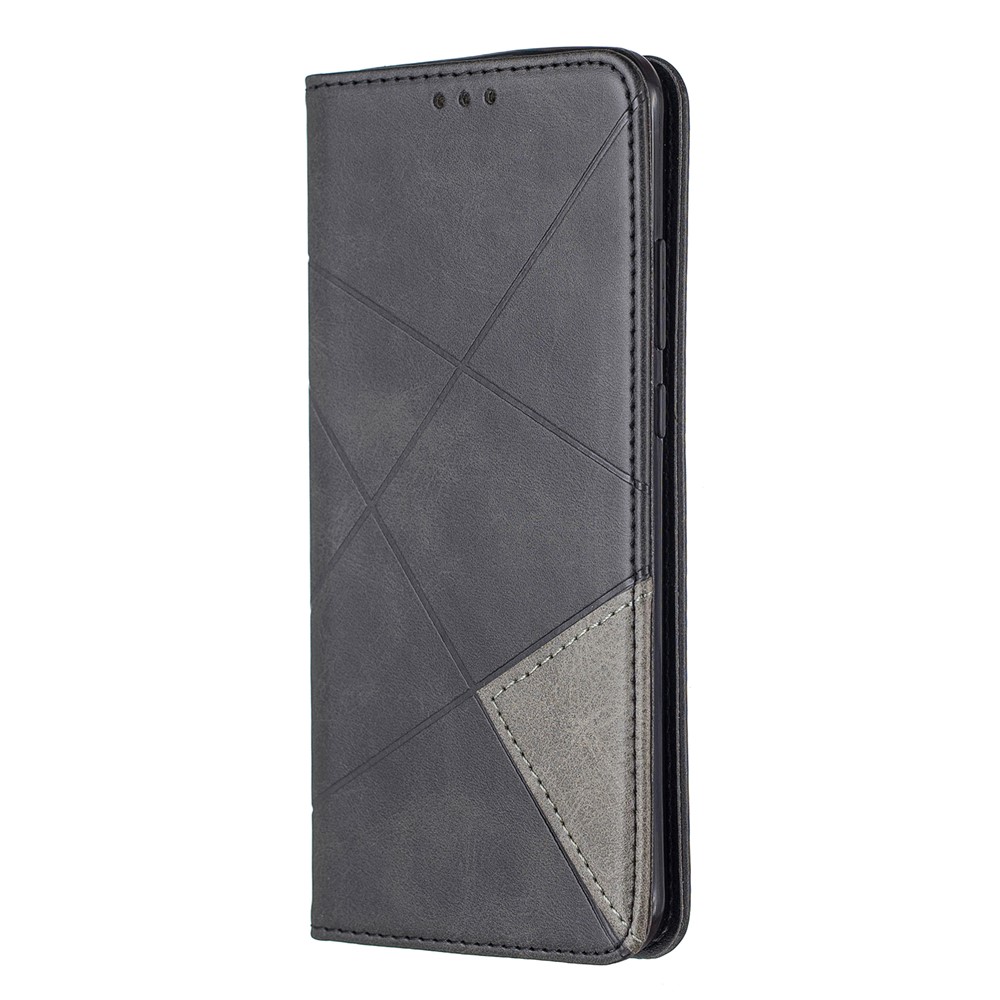 Estuche de Titular de la Tarjeta de Cuero de Stand Geométrico Para Huawei P40 Pro - Negro